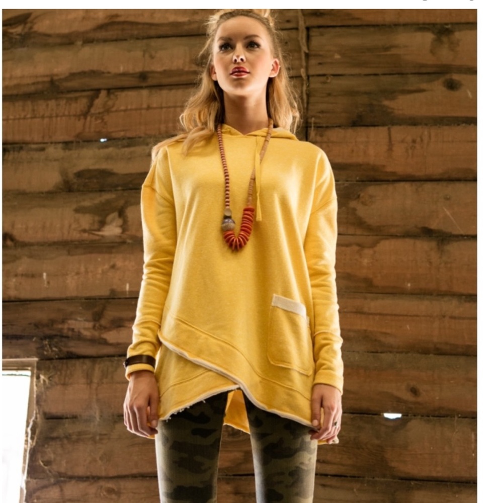 evy's tree Yellow Hooded Asymmetrical Sweatshirt